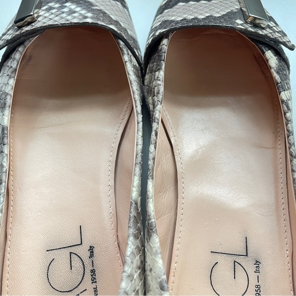 AGL Snake Print Ballet Flats Shoes Leather Pointed Toe Slip On Silver Hardware 7 - Picture 3 of 9